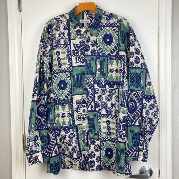 Vintage 90s Pierre Cardin Men’s Geometric Psychedelic Retro Long Sleeve Shirt XL - Picture 1 of 8